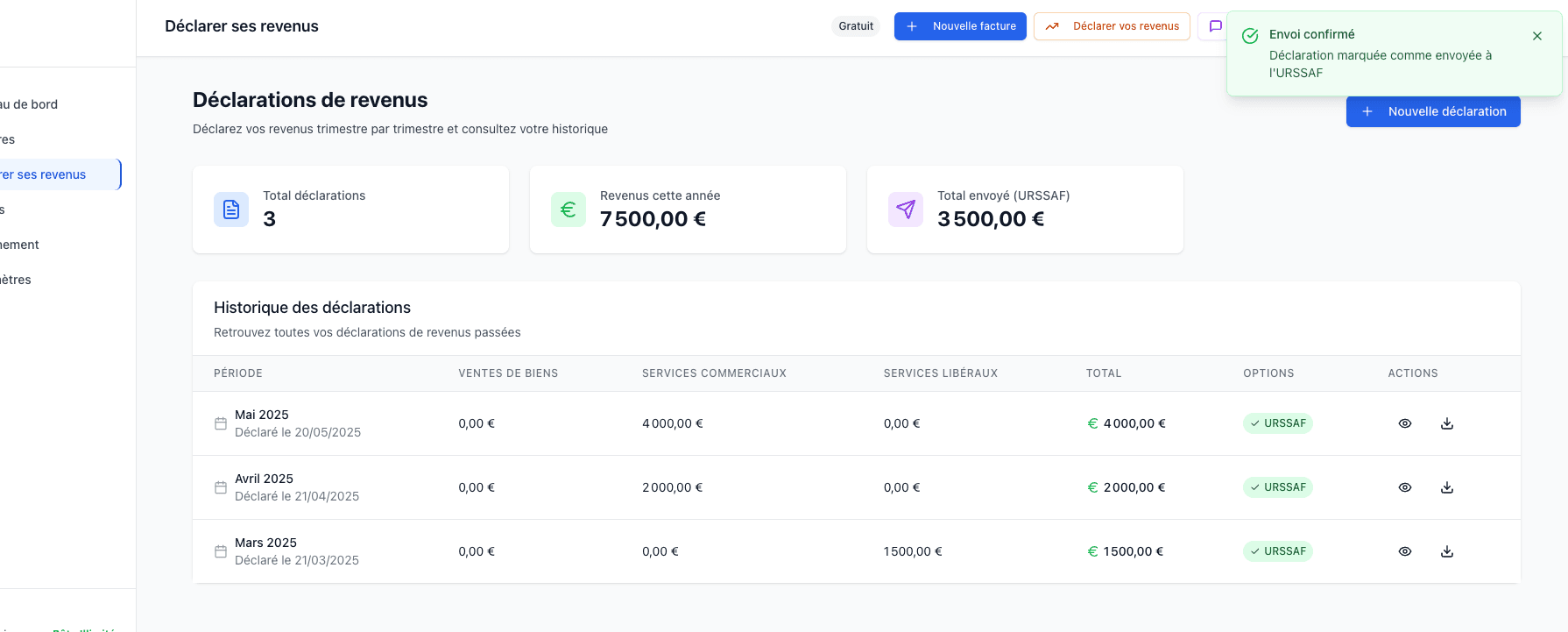 Déclaration de revenus sur Eikio